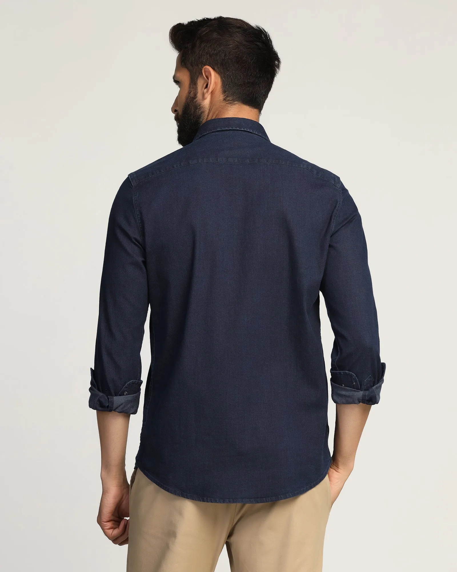 Casual Indigo Solid Shirt - Carson Compact Fold Design