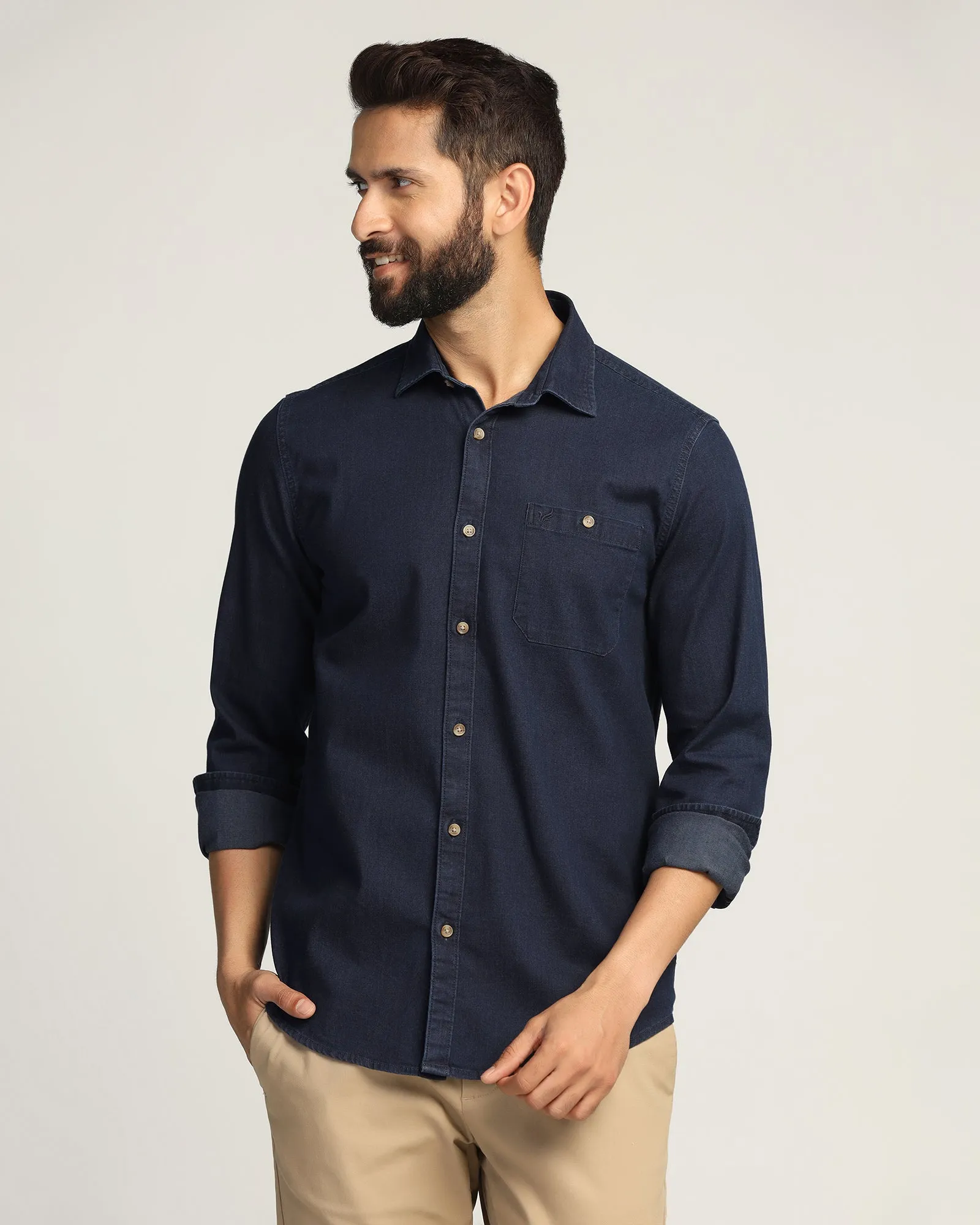 Casual Indigo Solid Shirt - Carson Zip Front