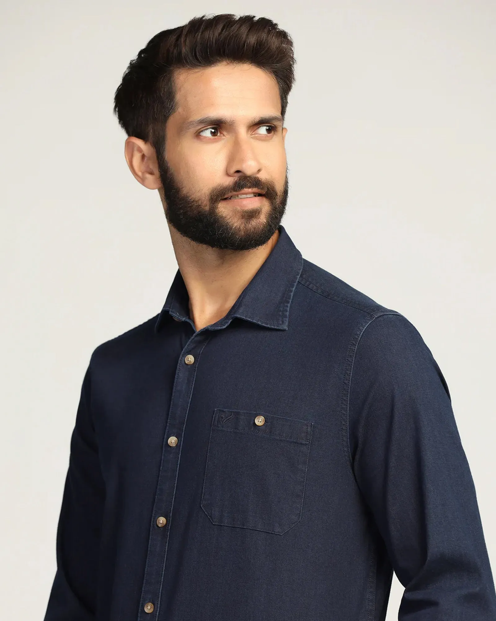Moisture Wicking Layer Lightweight Comfort Casual Indigo Solid Shirt - Carson