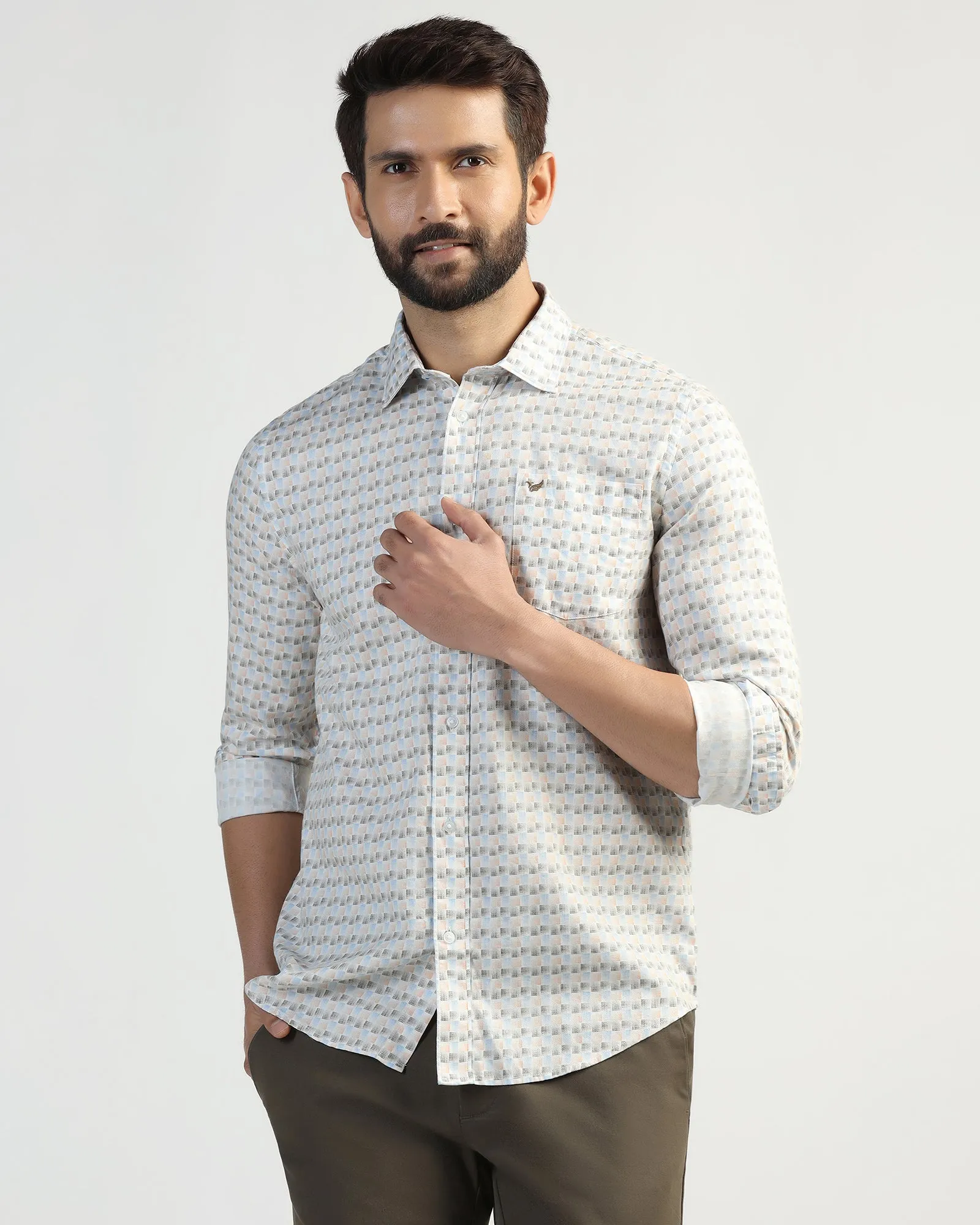 Soft Stretch Collar Eco friendly materials Casual Beige Printed Shirt - Felip