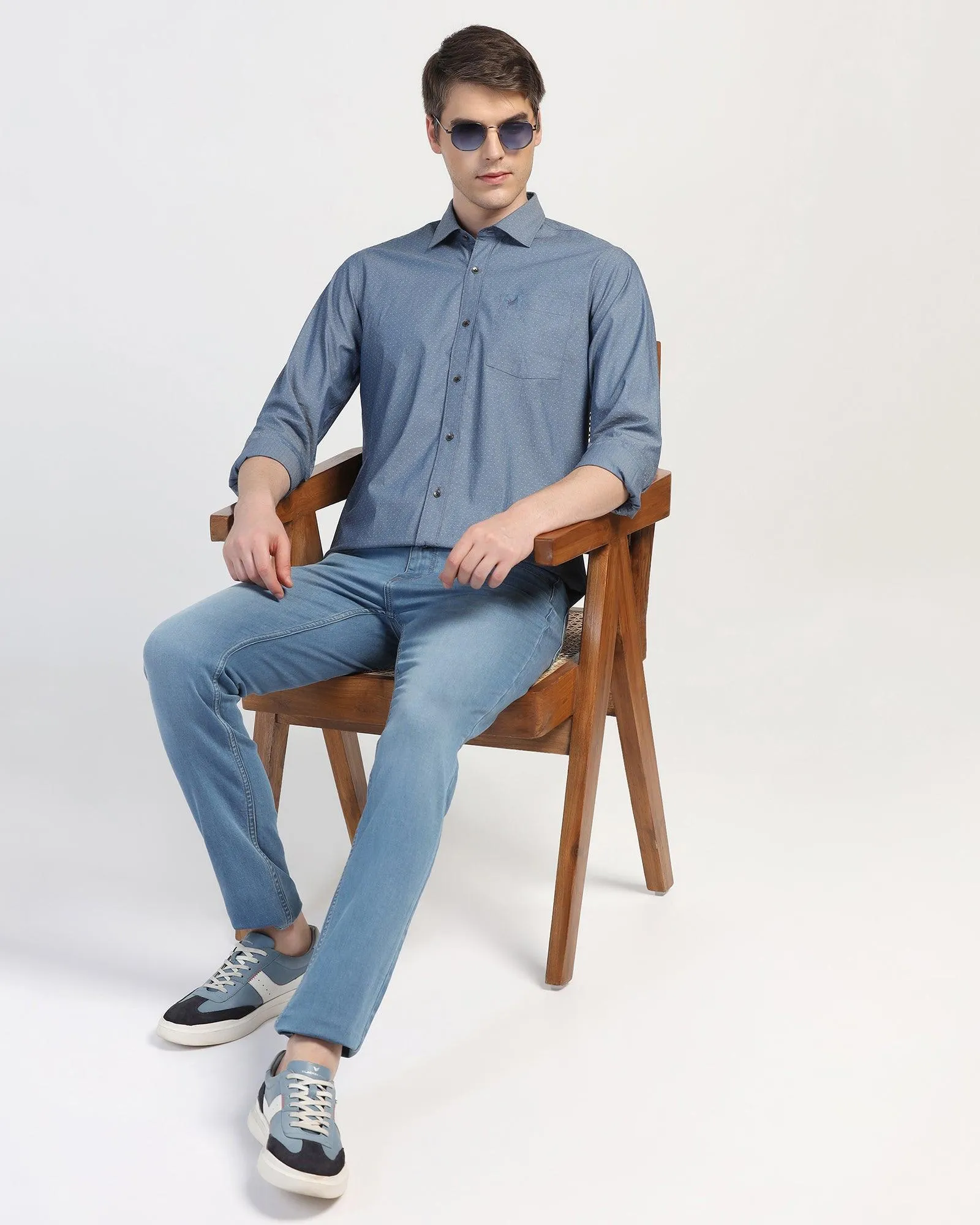 Anti Static Treatment Casual Indigo Textured Shirt - Orion