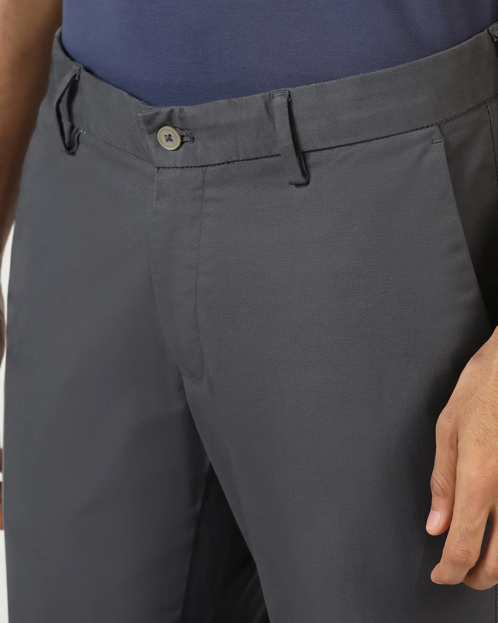 Double Stitched Seams Bold Waistband Grey Textured Khakis - Murray