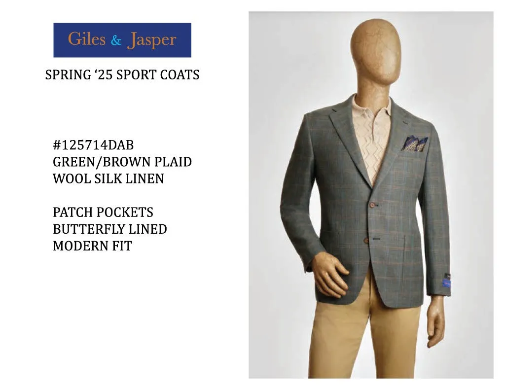 Convertible Style Transitional Layer Giles and Jasper Wool Sportcoat in Green/Brown