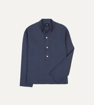 Navy Linen Mandarin Collar Popover Shirt Non-Iron Bold colors