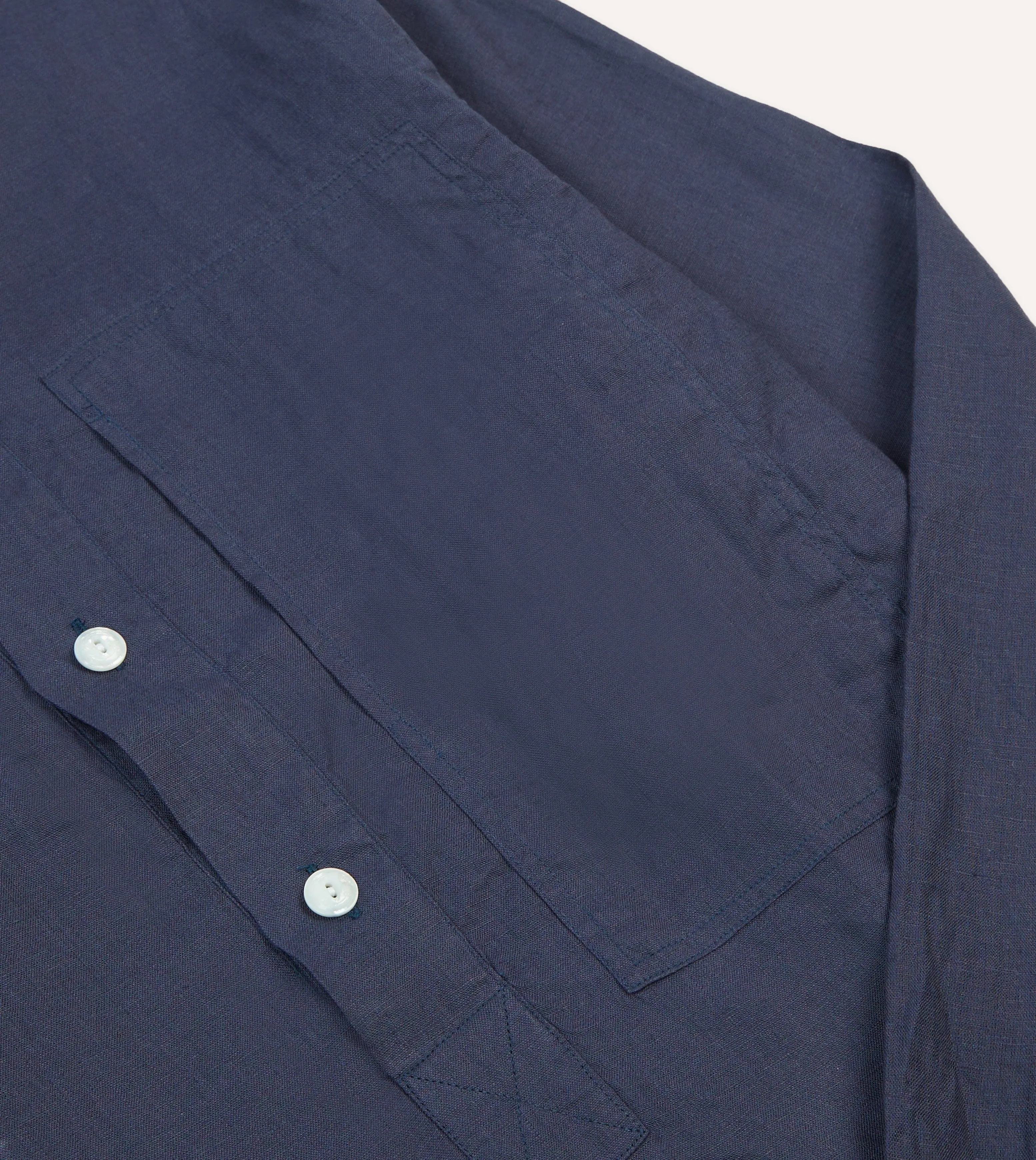 No Slip Shoulder Grip Navy Linen Mandarin Collar Popover Shirt