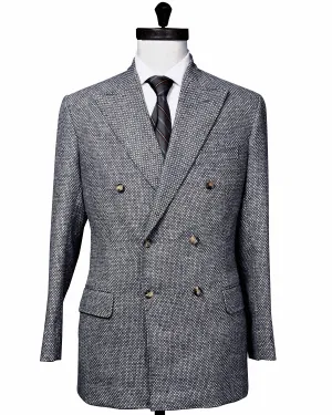 Dugdale Light Grey & Blue Tweed  Double Breasted Jacket Seamless Shoulder Construction Wind Resistant Fabric