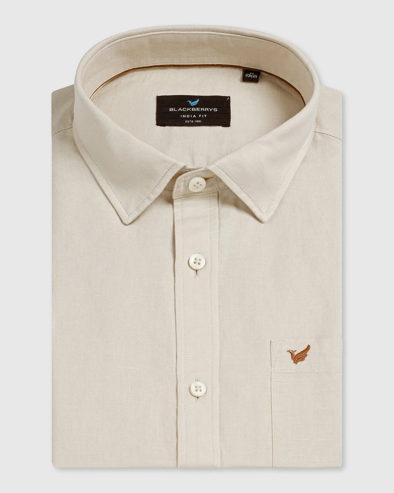 Natural Linen Solid Shirt - Salmon Customizable Design