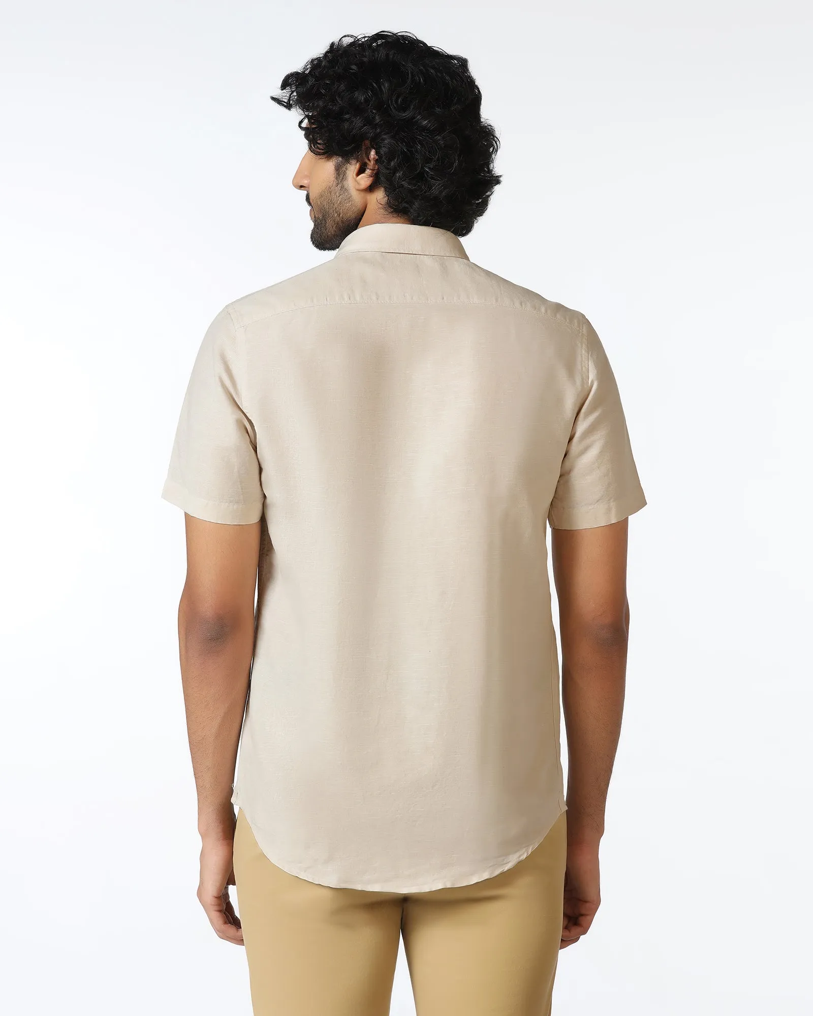 Lightweight Material Natural Linen Solid Shirt - Salmon