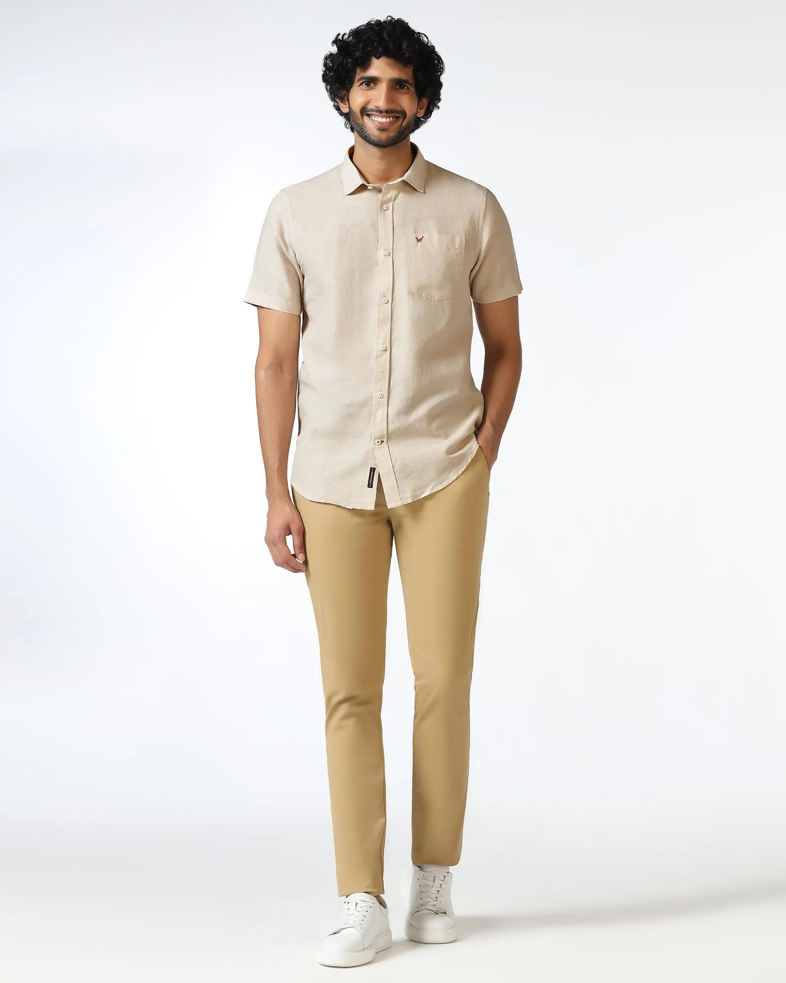 Eco Friendly Production Natural Linen Solid Shirt - Salmon