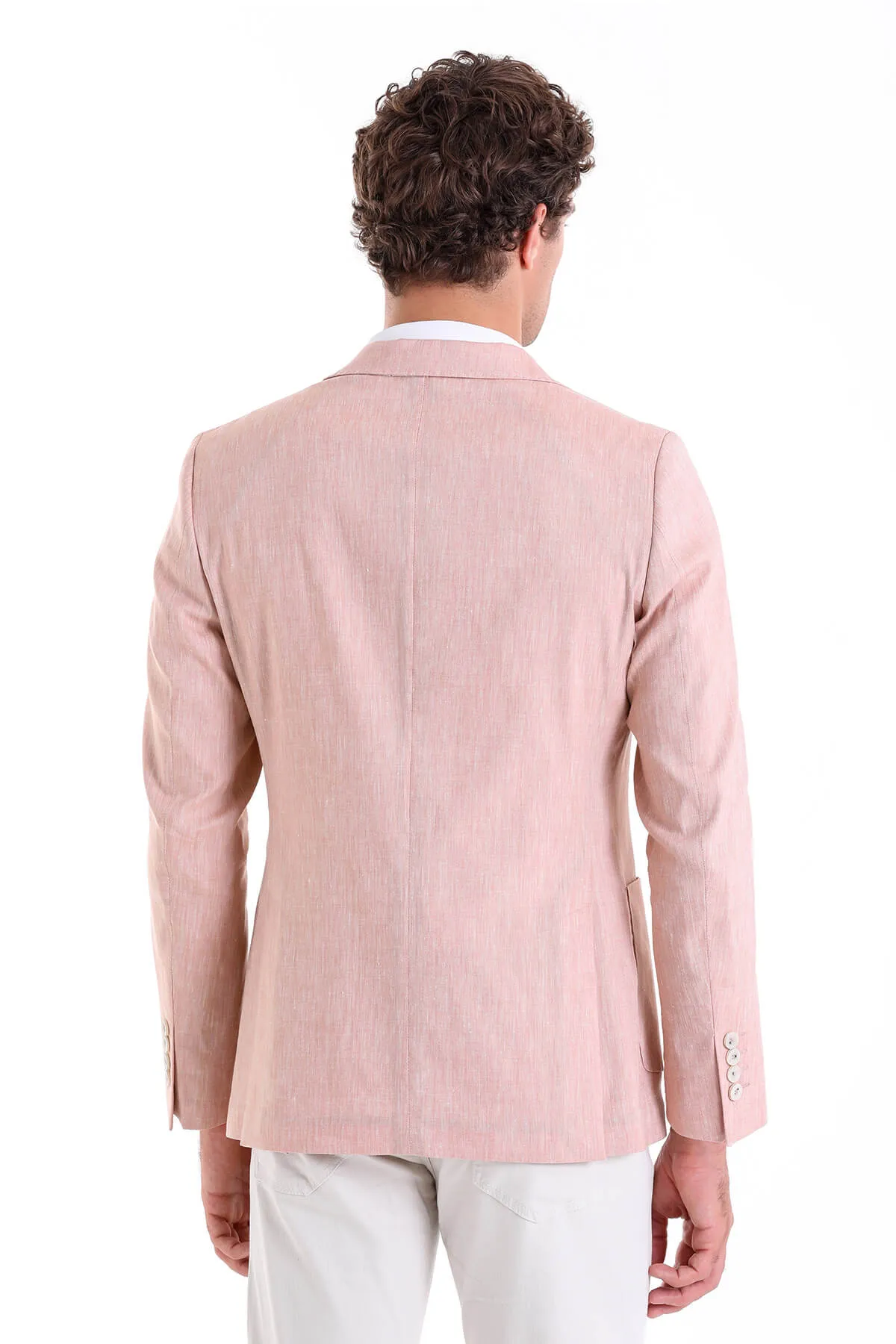 Slim Fit Brick Peak Lapel Linen Casual Blazer Modern Utility AdjustableCuffs
