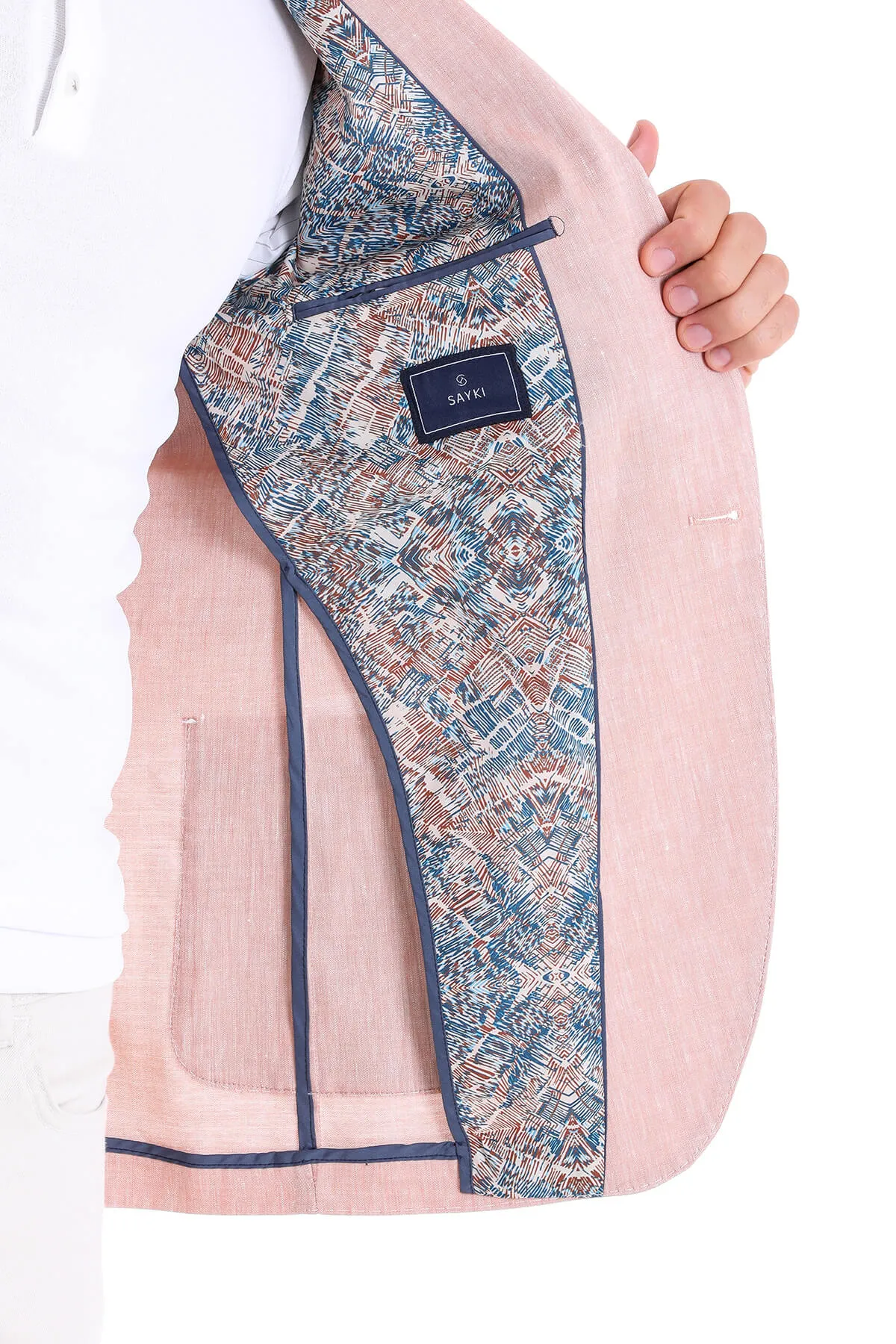 Slim Fit Brick Peak Lapel Linen Casual Blazer All Weather Protection