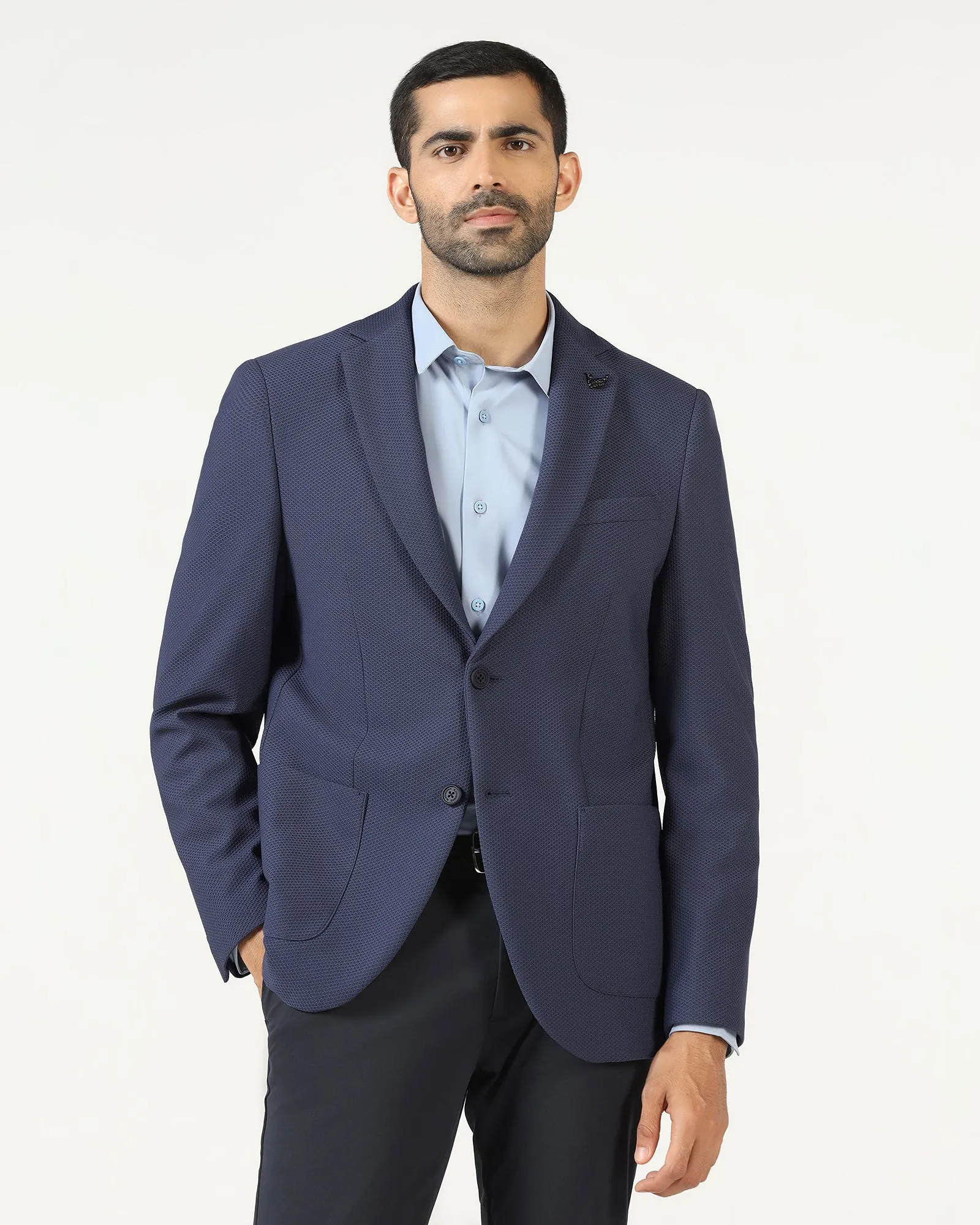 Blue TechPro Textured Blazer - Bowmore Non Restrictive Fit Stain Resistant Material