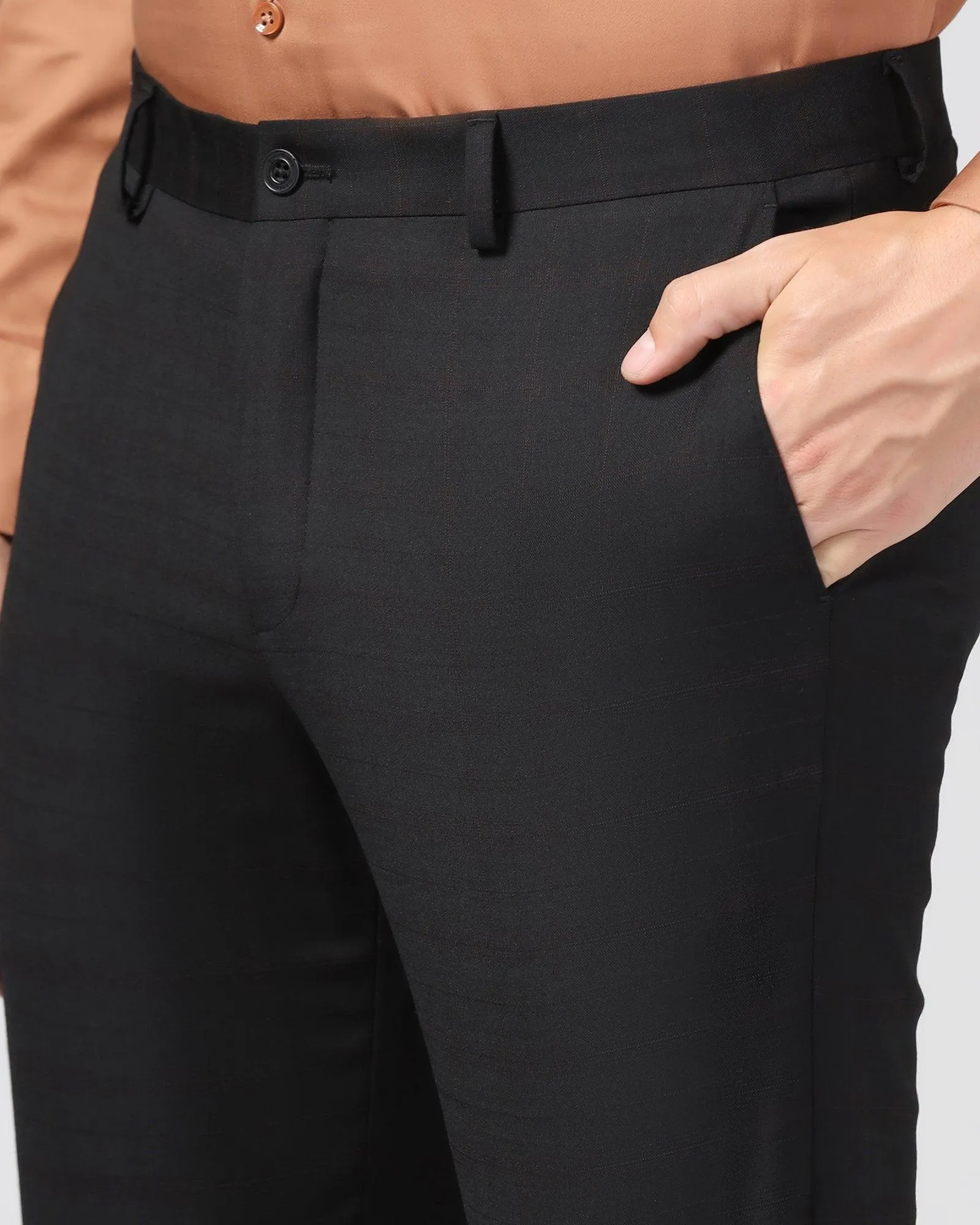 Slim Stretch ComfortFit Luxe Slim Comfort B-95 Formal Black Check Trouser - Spectre