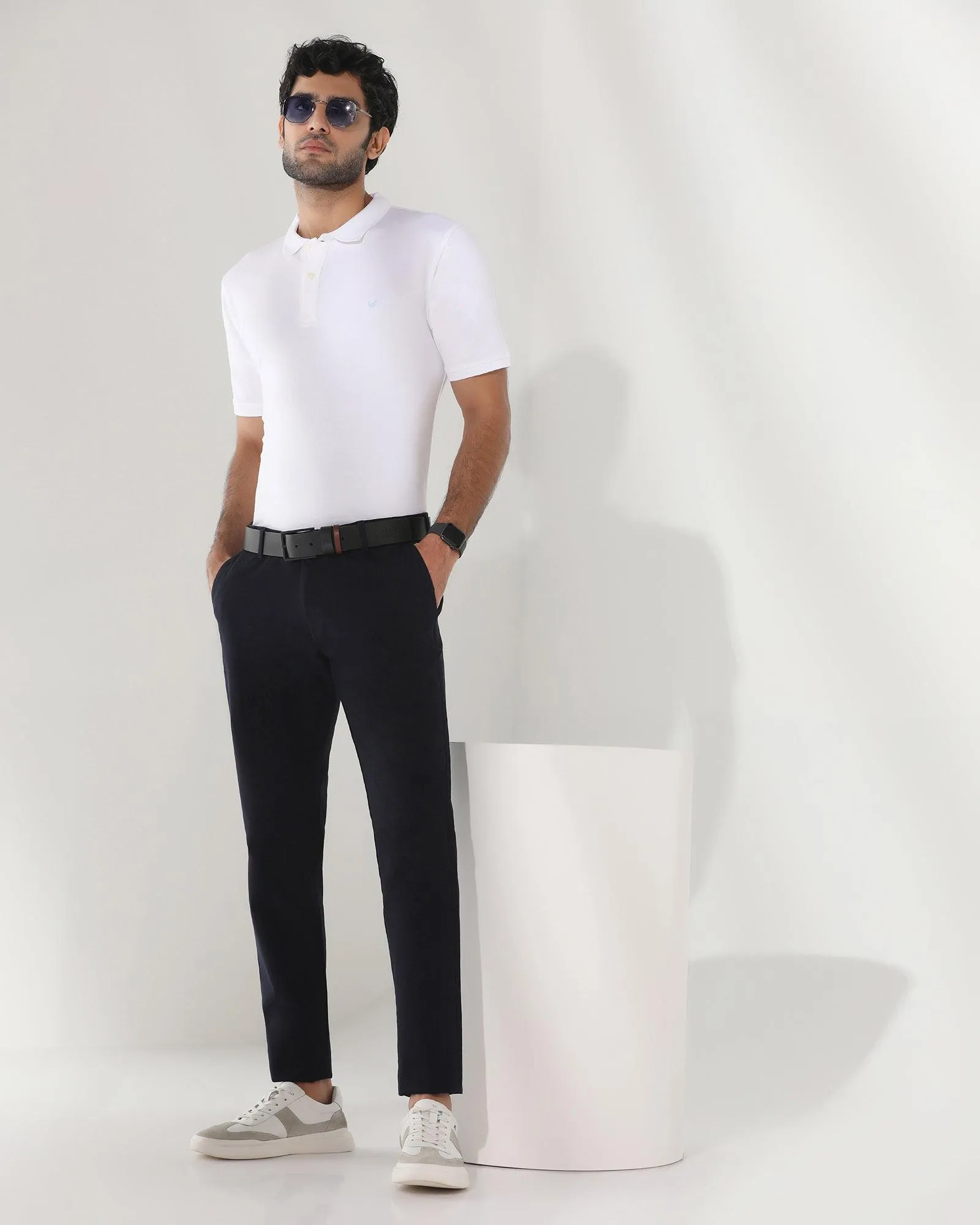 Dynamic Motion Slim Waist Slim Fit B-91 Casual Navy Solid Khakis - Kiler