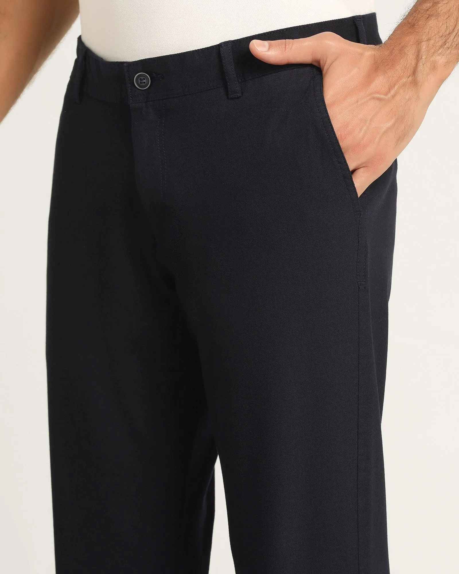 Compact Packability Travel Friendly Slim Fit B-91 Casual Navy Solid Khakis - Kiler