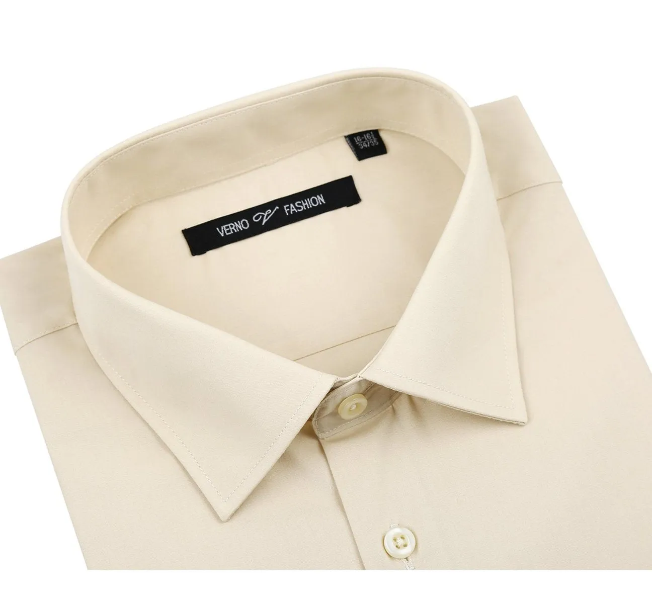 VERNO Taupe Classic/Regular Fit Long Sleeve Spread Collar Dress Shirt TC23 Lakeside Relaxation Seamless construction