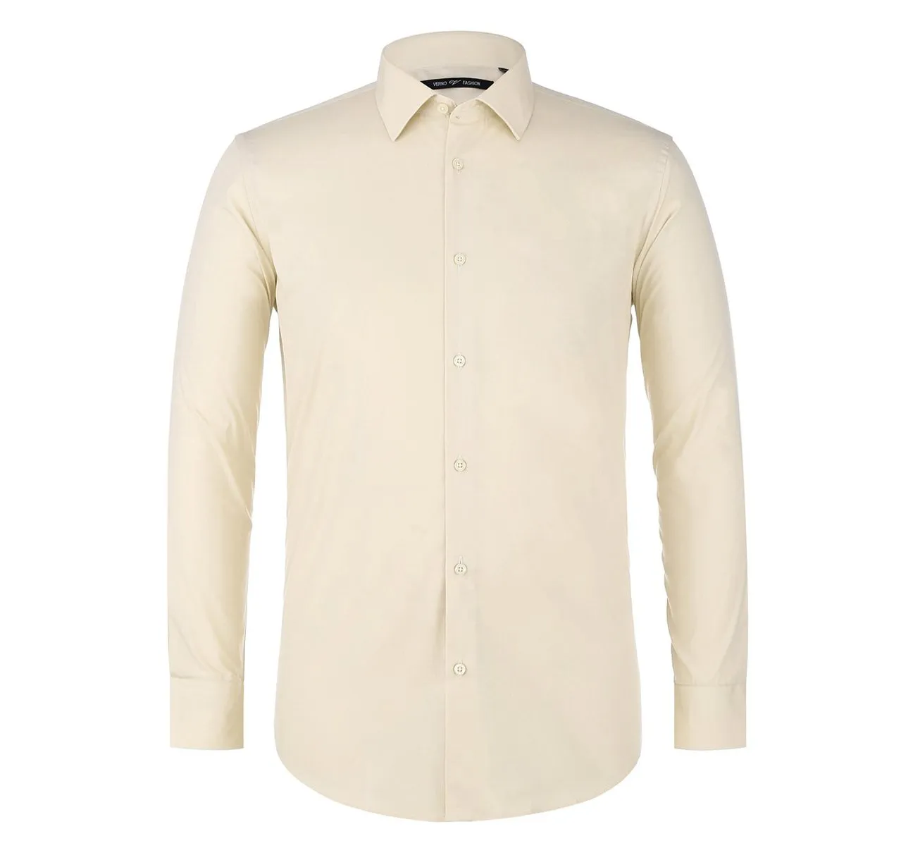 VERNO Taupe Classic/Regular Fit Long Sleeve Spread Collar Dress Shirt TC23 No Bulk Layering System Winter Collection