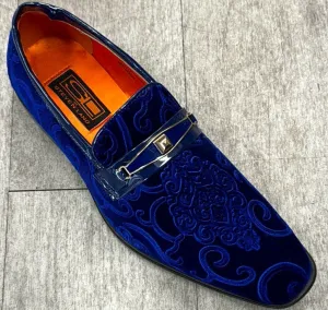 Exclusive Formal Dress Shoe Blue Paisley with Buckle SL0096 Gift Easy Easy To Clean