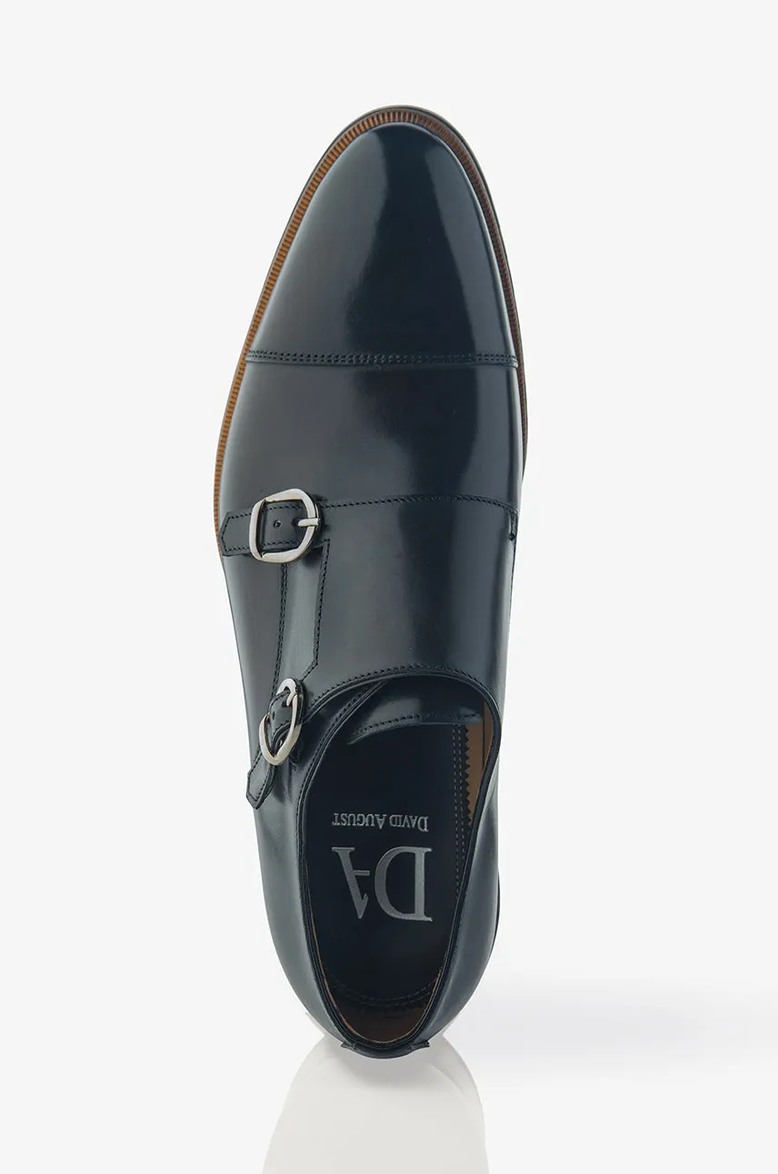 David August Leather Double Buckle Monk-Strap Shoes in Dark Black Nero Fondente Video Look Dream Walk