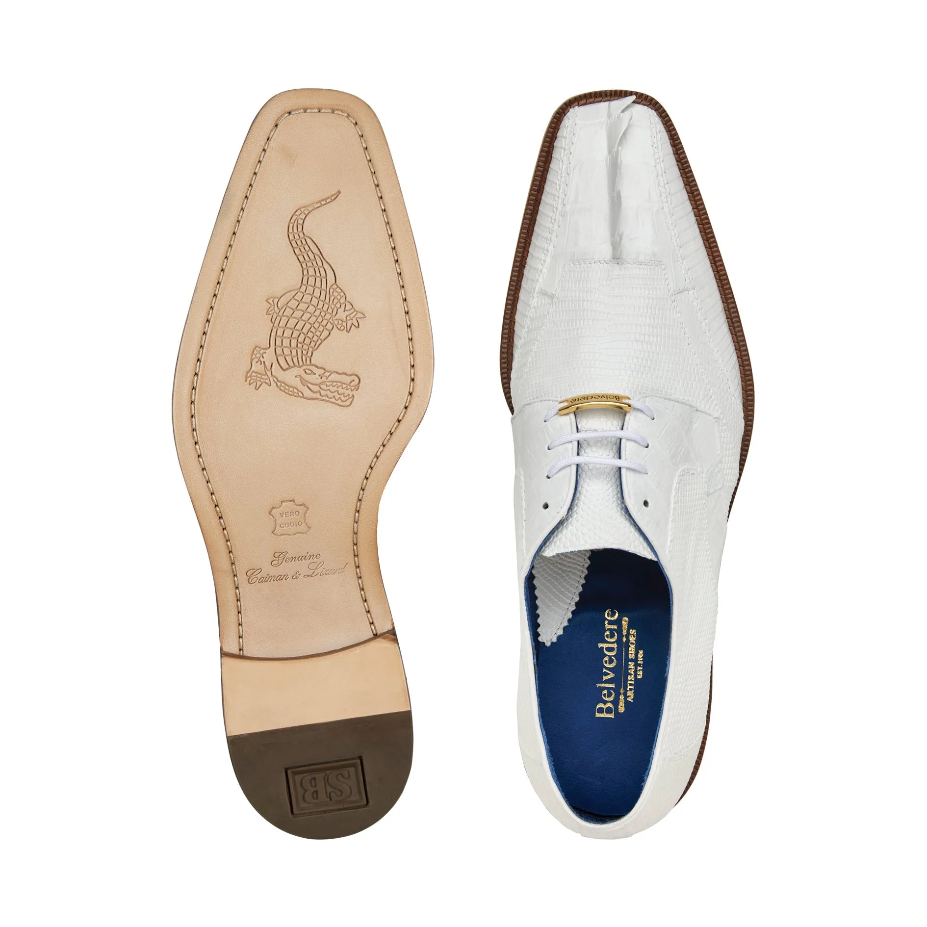 Belvedere - Valter, Genuine Caiman Crocodile and Lizard Dress Shoe - White - 1480 (IN STORE) All Day Beach Walk