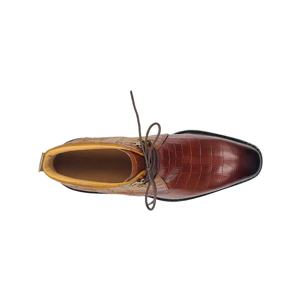 Carrucci Alligator Embossed Whiskey Cognac Leather Chukka Boot Classic Core
