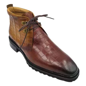 Carrucci Alligator Embossed Whiskey Cognac Leather Chukka Boot Protective Lining Outdoor Freedom