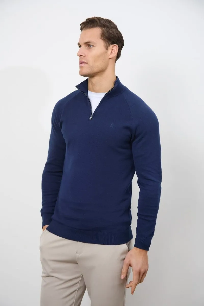 Half Zip Neck in Navy Streetwear Style Moon Cool