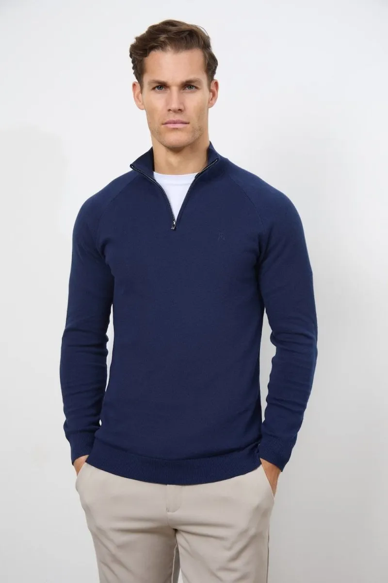 Comfortable fit athletic shoes Half Zip Neck in Navy