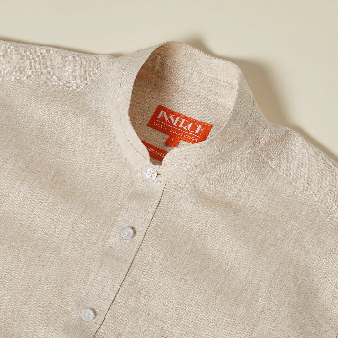 Inserch SS Banded Collar Linen Shirt SS716-00006 Oatmeal OdorResistantFabric
