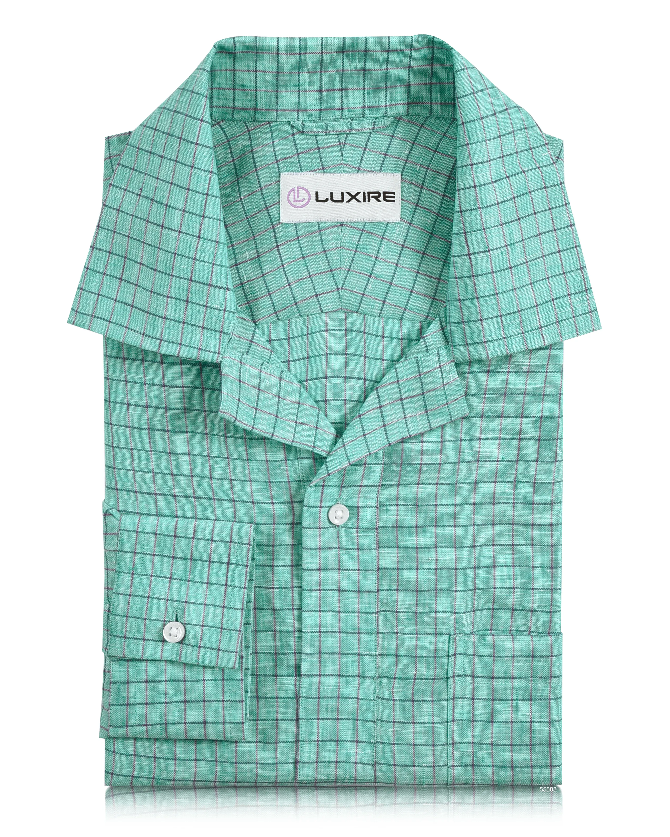 Breezy Comfort Linen: Persian Green With Pink Blue Pin Graph Checks