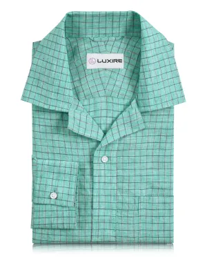 Breezy Comfort Linen: Persian Green With Pink Blue Pin Graph Checks