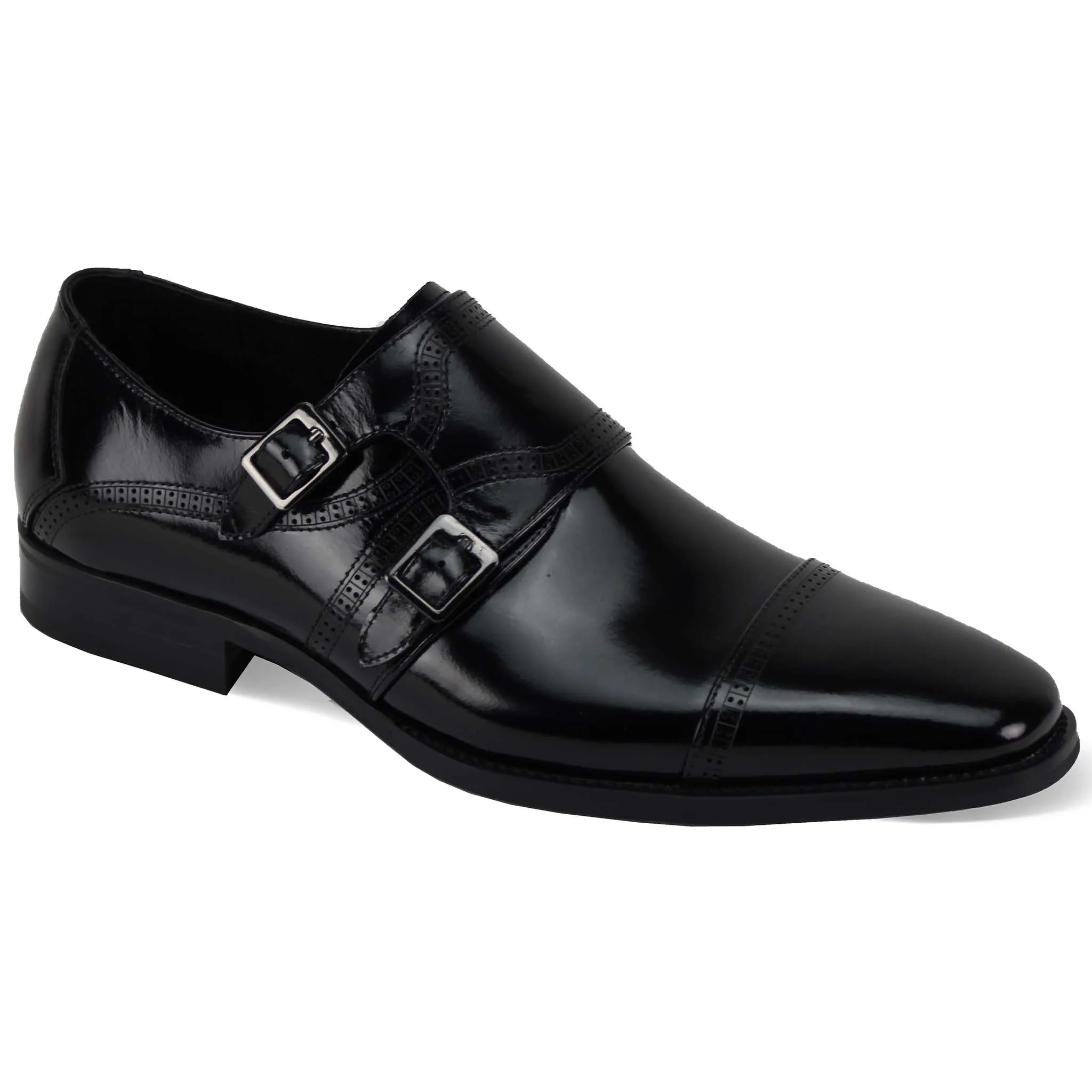 Giovani Black Leather Monk Strap Shoes Shine Shade