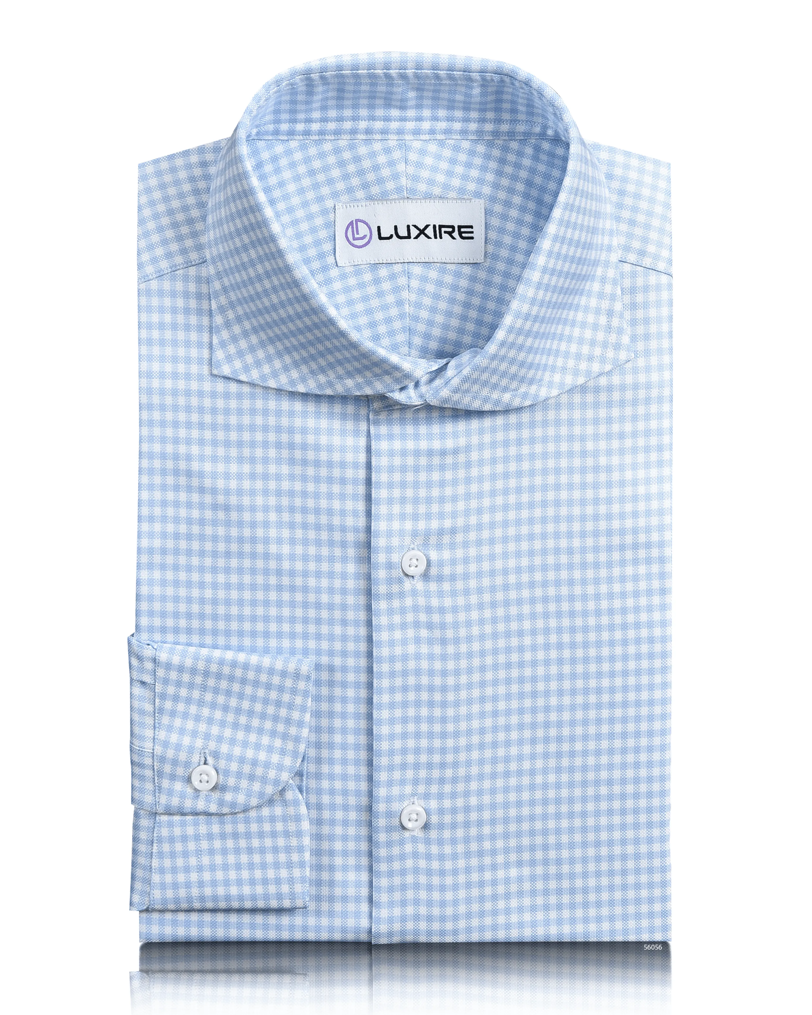 DoubleLayered Collar Brembana White sky blue graph checks Shirt