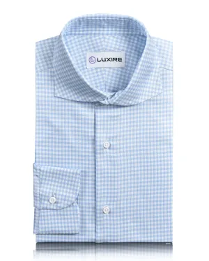 DoubleLayered Collar Brembana White sky blue graph checks Shirt