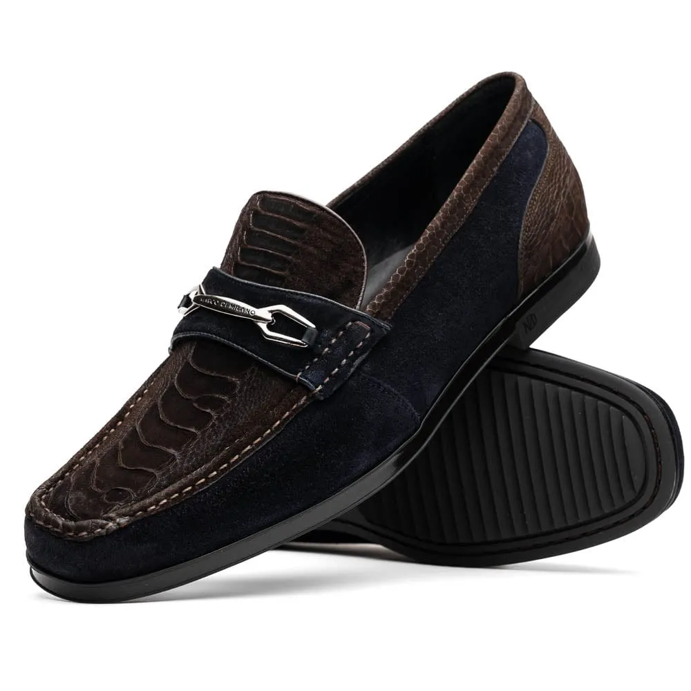 Hugo Ostrich Brown / Navy Water Guard Double Monk Strap