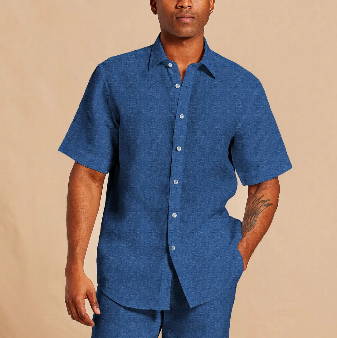 Sustainable Manufacturing Inserch SS Linen Shirt SS717-00181 River Blue