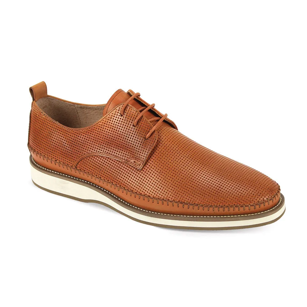 Winter Chill Dust Free Pinwheel Collection: Tan Genuine Leather Moc Toe Lace-Up Casual Shoes