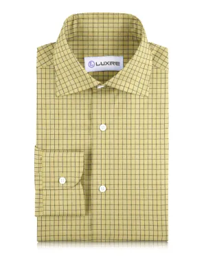 Linen: Yellow with Blue Black Graph Checks Recycled Fit Layered Shirt