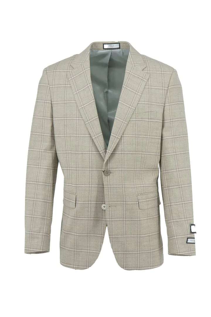 Tiglio Flex Pistachio with Cream Windowpane Capri Jacket, Wool Stretch Contemporary Fit WS8506 Magnetic Fasteners Gloss Free Texture