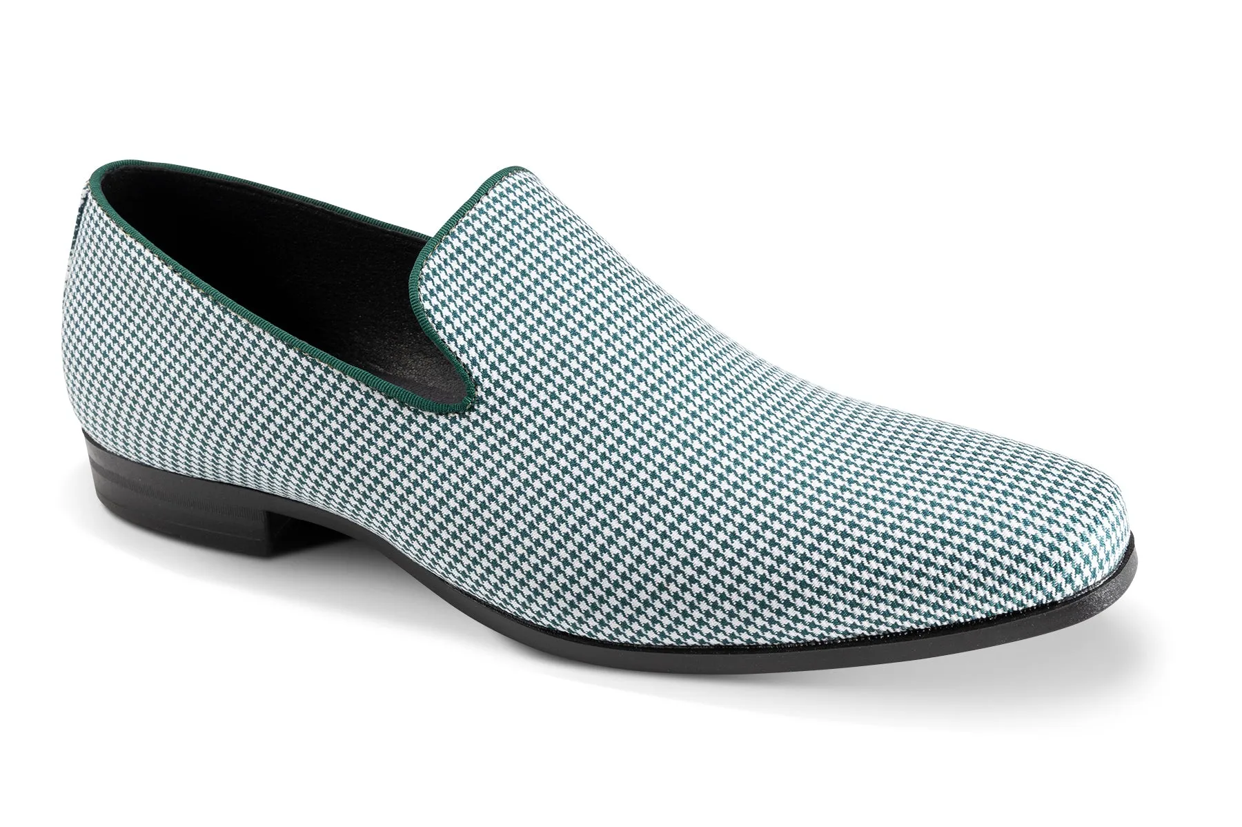 Houndour Collection: Montique Emerald Houndstooth Slip-On Fashion Shoes S-2424 Comfortable Walk Hill Path