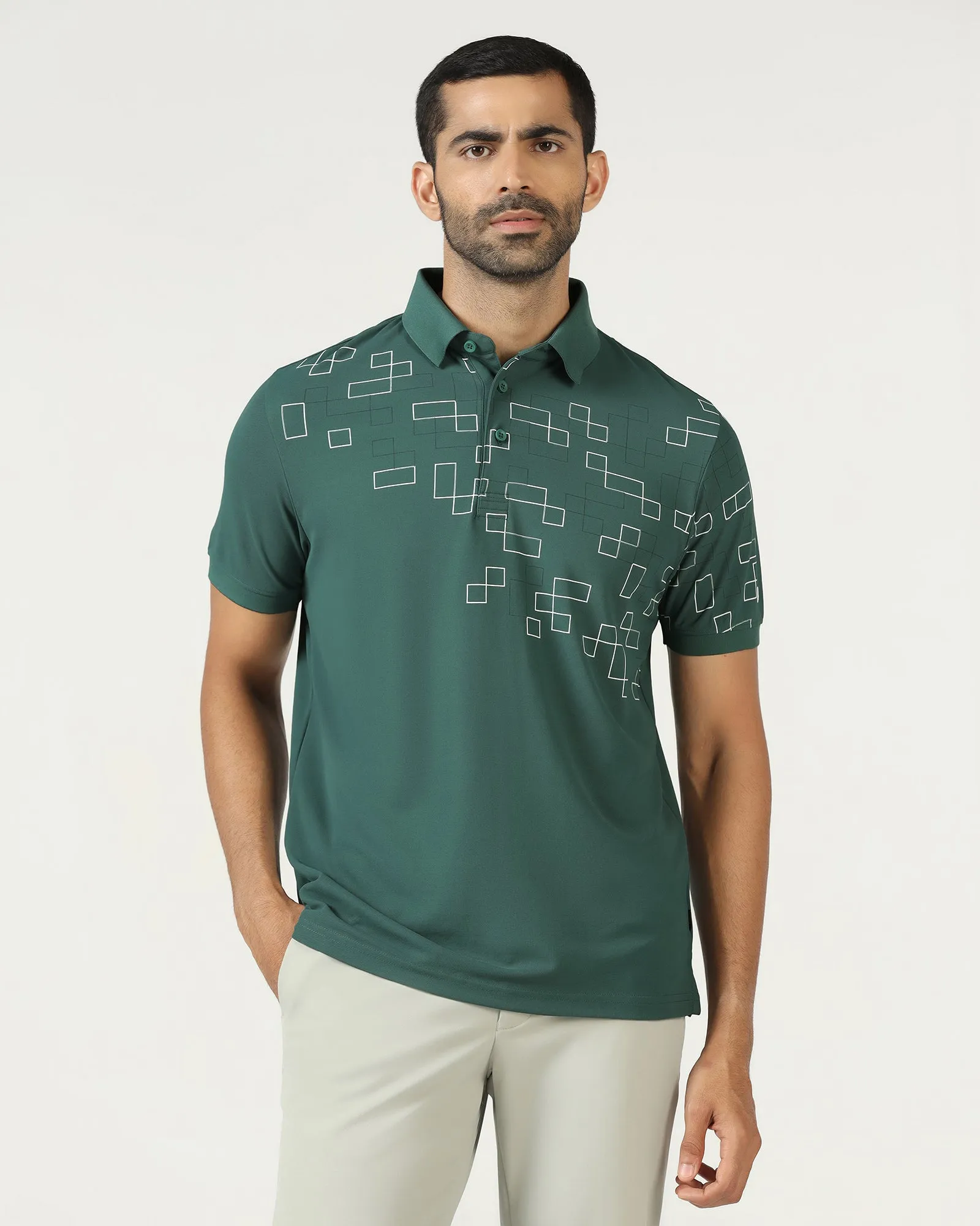 Breathable Polo Relaxed Style Sage Green TechPro Printed Polo - Luna