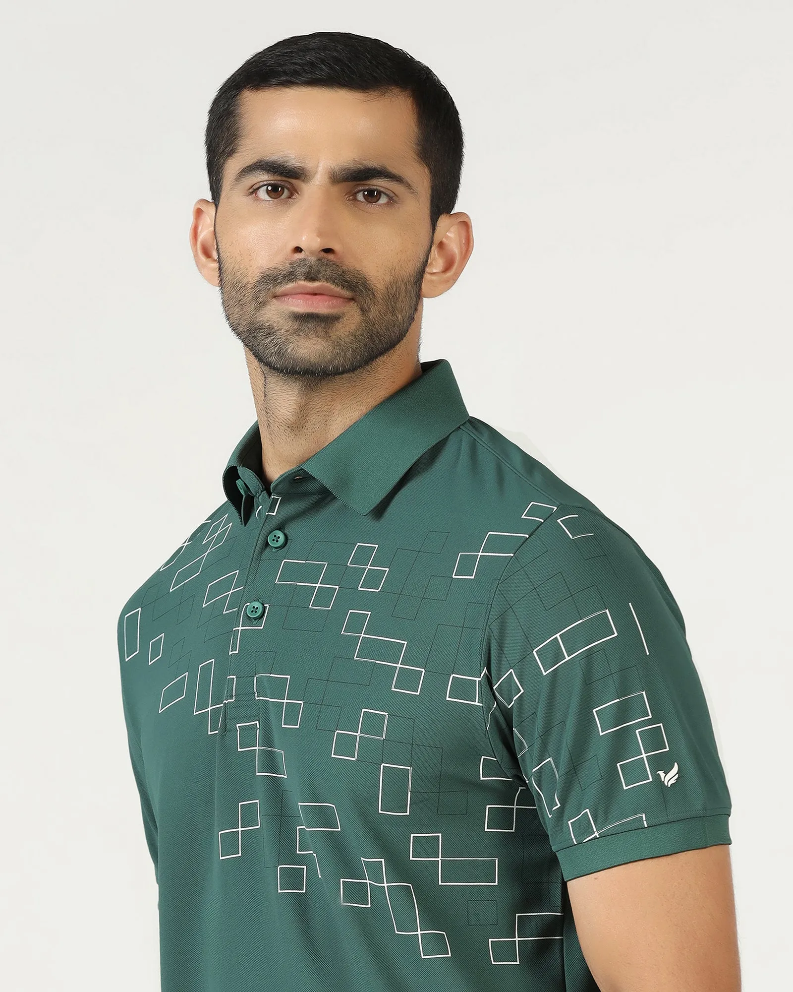 Sage Green TechPro Printed Polo - Luna Classic Collar Four Button Placket