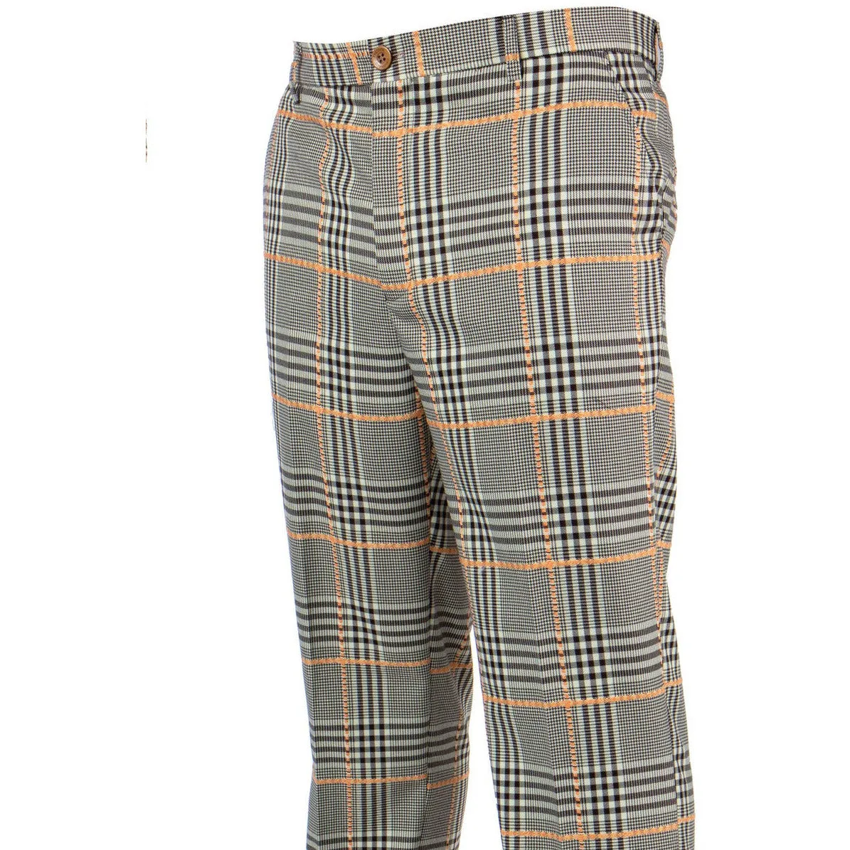 Prestige Brown Orange Plaid Pants MultiPocketDesign Smart Style