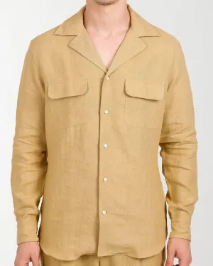 Camp Collar Shirt in Goldish Yellow Linen Formal Shirt