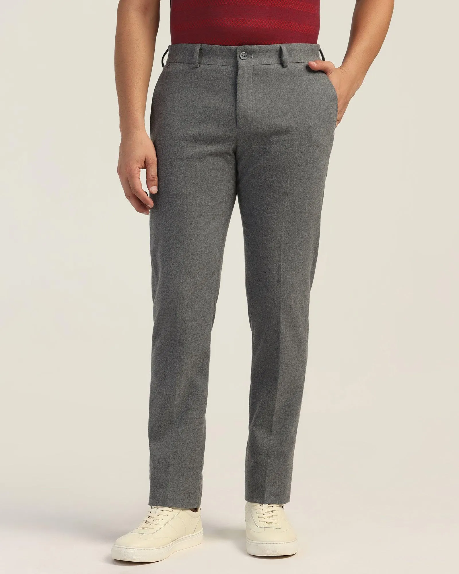 Cozy Casual Slim Comfort B-95 Formal Grey Solid Trouser - Thunderbird