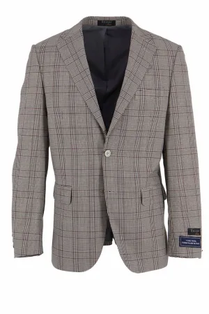 Tiglio Luxe Taupe with Burgundy Windowpane Dolcetto Modern Fit, Pure Wool Jacket TL3331 Double Layered Collar