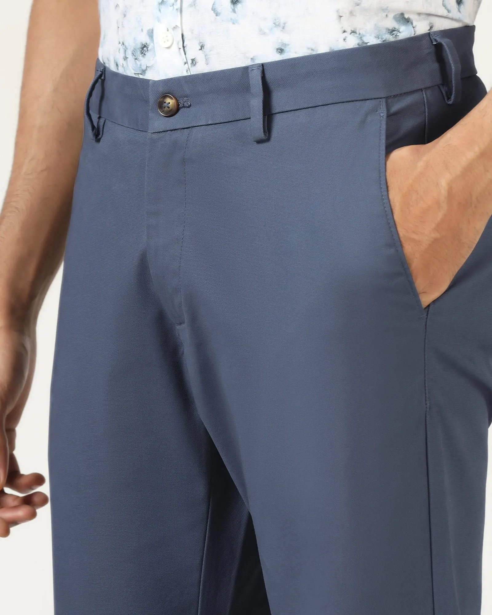 Blue Textured Khakis - Karis Cozy and Relaxed Compression Support Lining