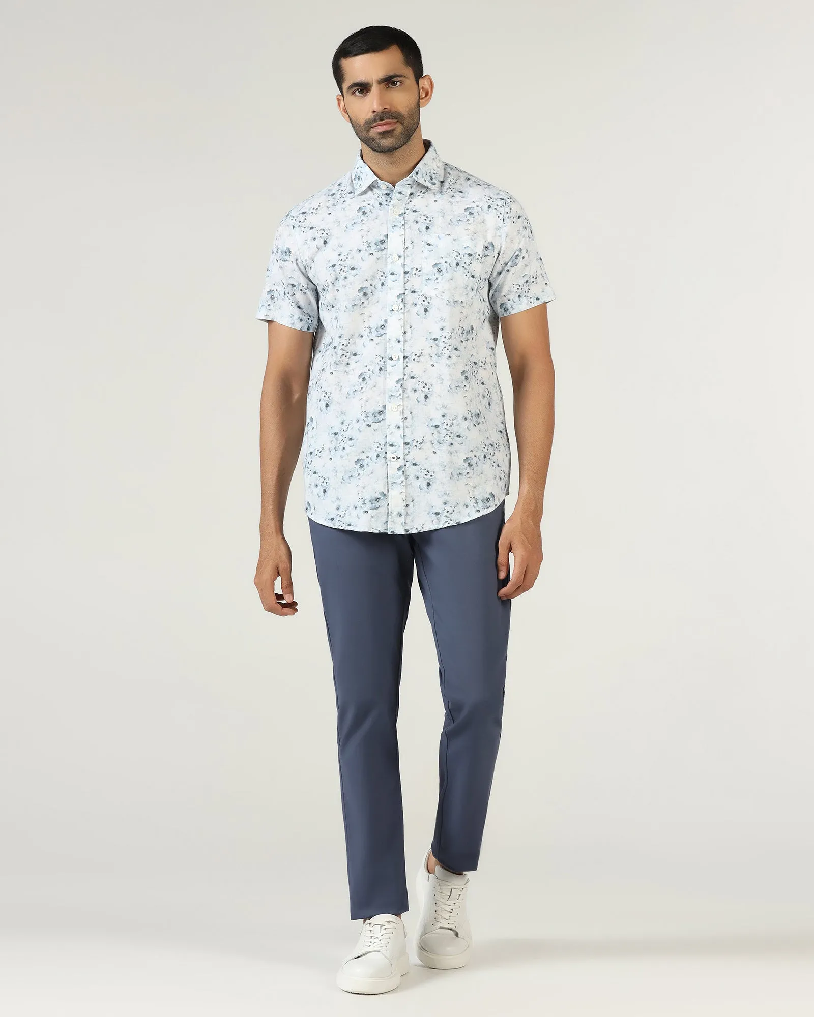 Casual Look Blue Textured Khakis - Karis