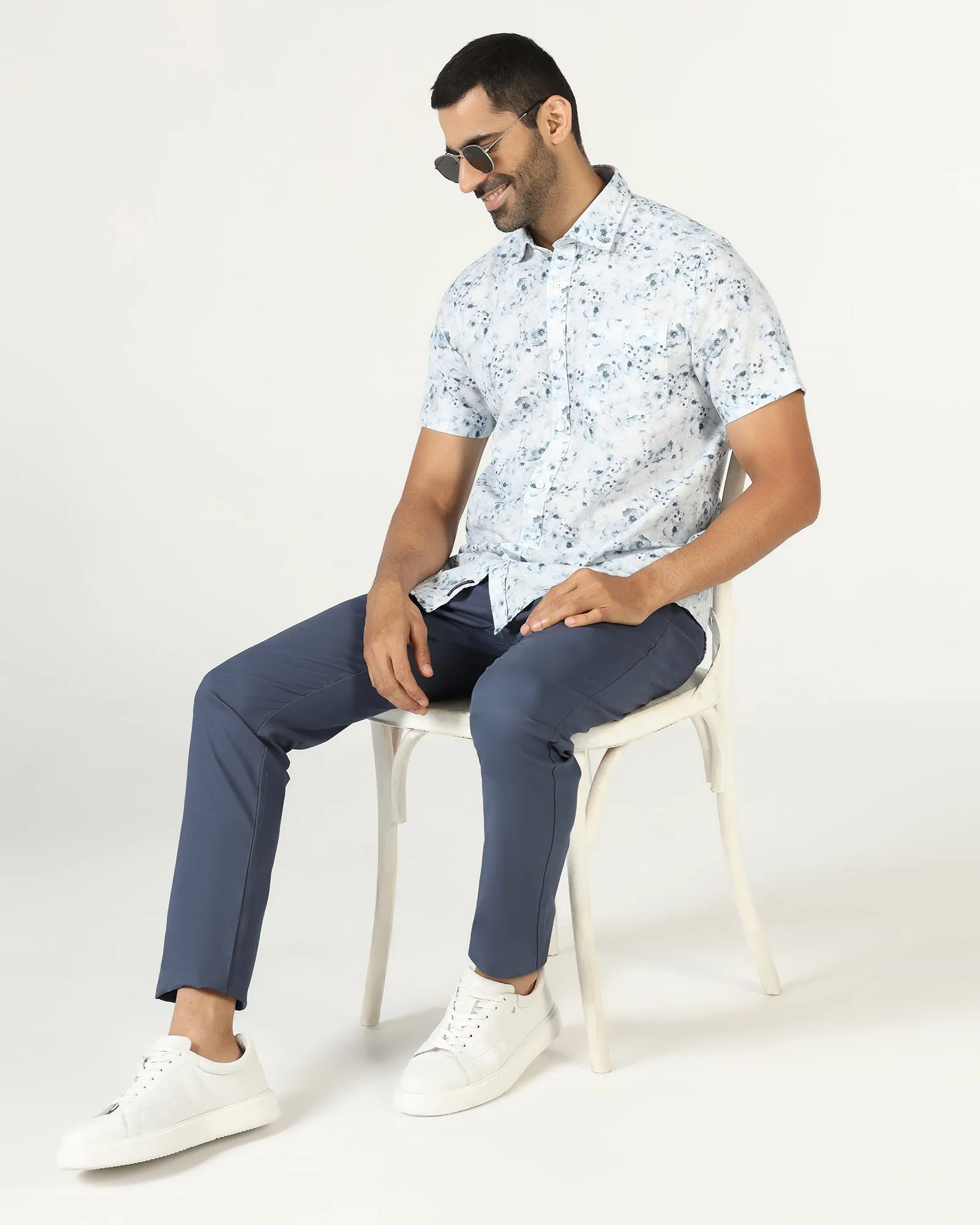 Blue Textured Khakis - Karis All-day Comfort Comfort Control