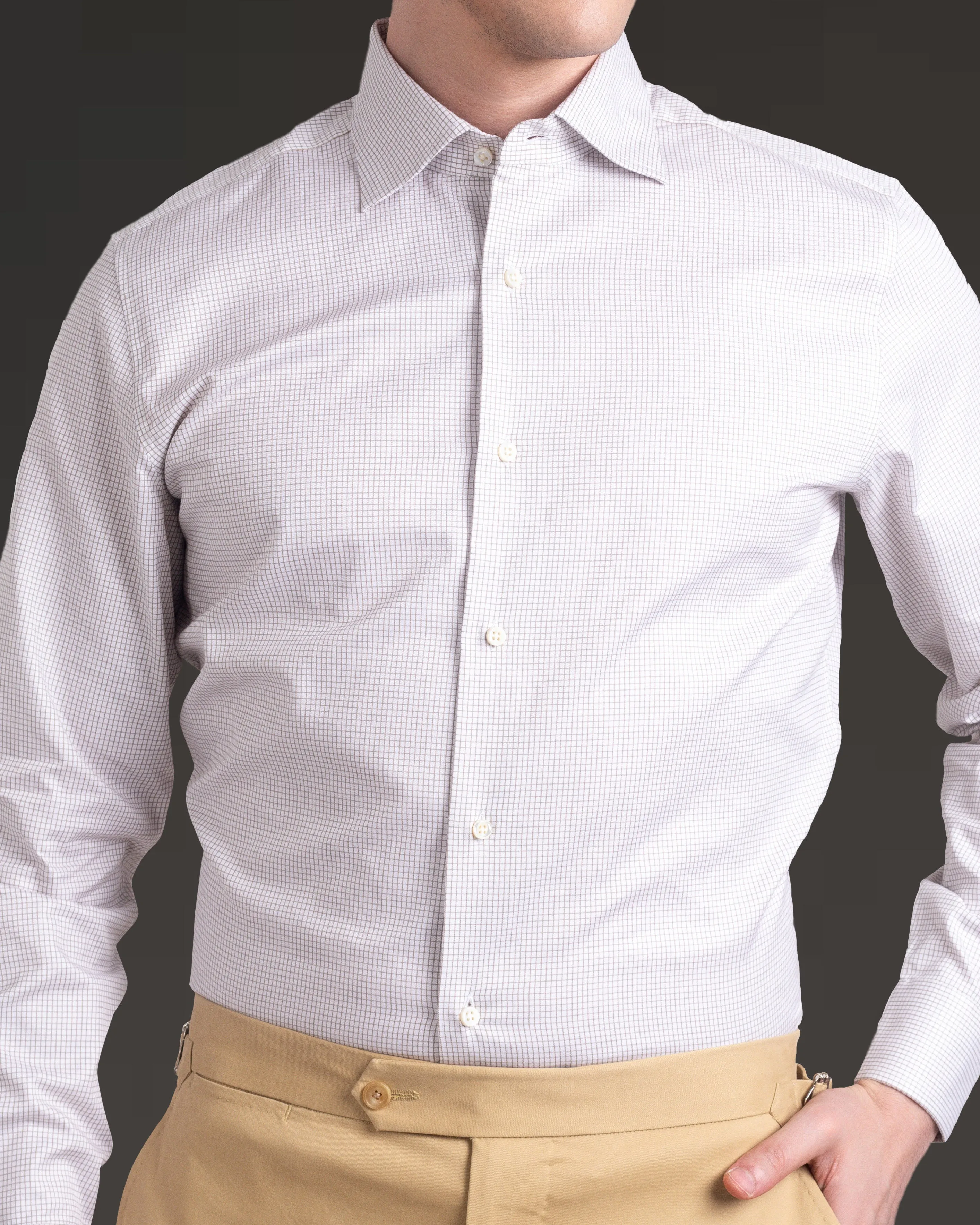 Tan Small Graph Checks Twill Shirt Virtual Fit
